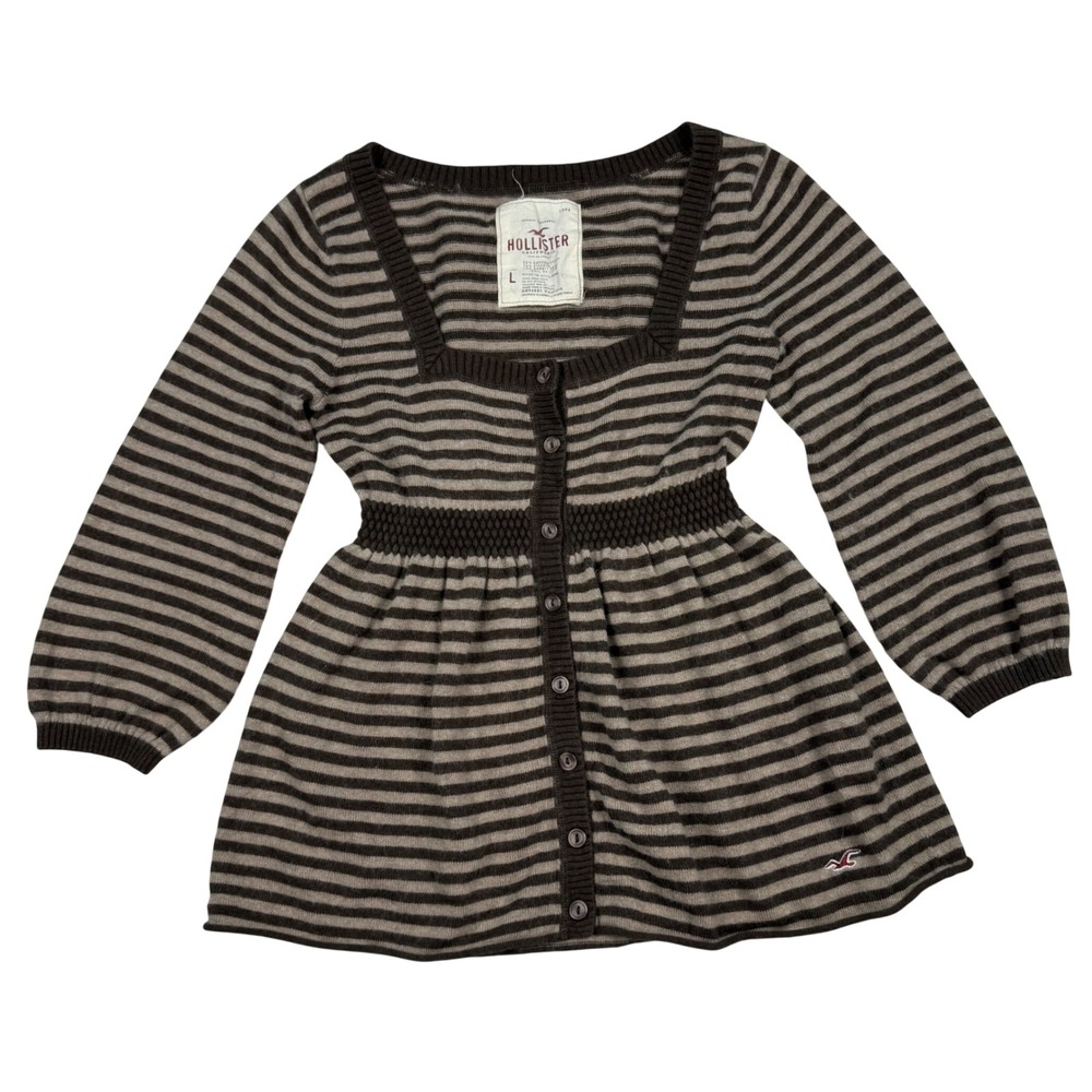 VTG Y2K Hollister Brown Striped Babydoll Sweater Top Sz Large Twilightcore